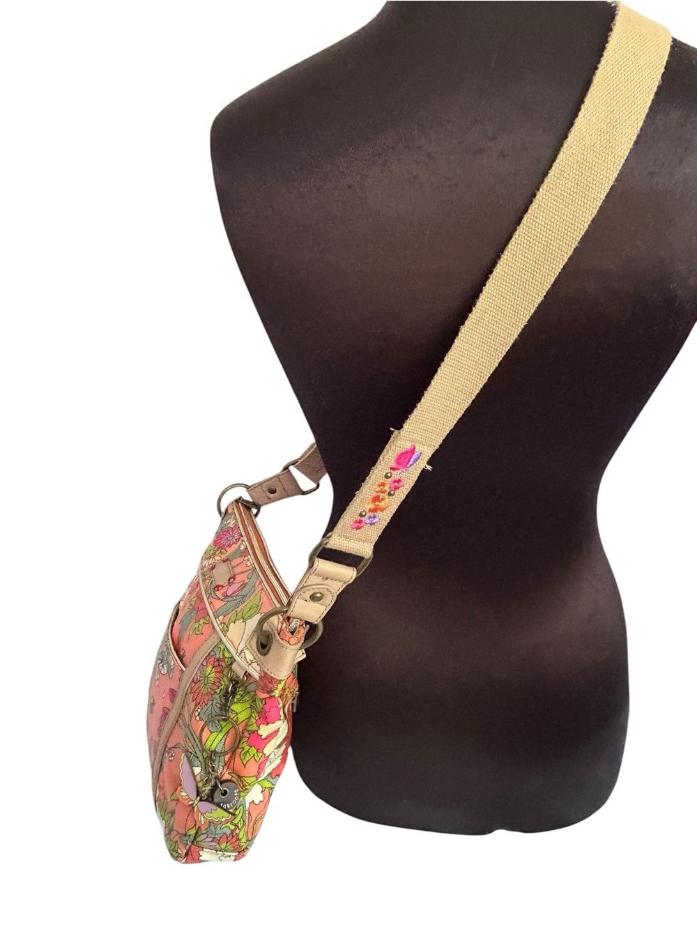 Sakroots Crossbody Butterfly Floral Artist Shoulder Bag Orange Pink Excellent - Picture 5 of 15